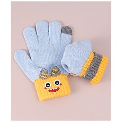 Babyhug Woollen Gloves with Cartoon Print - Yellow