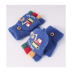 Babyhug Woollen Gloves with Vehicle Print - Navy Blue