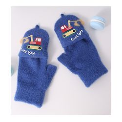 Babyhug Woollen Gloves with Vehicle Print - Navy Blue