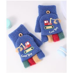 Babyhug Woollen Gloves with Vehicle Print - Navy Blue