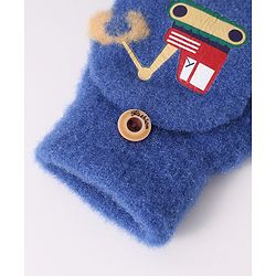 Babyhug Woollen Gloves with Vehicle Print - Navy Blue