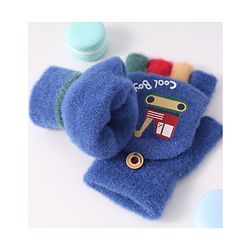 Babyhug Woollen Gloves with Vehicle Print - Navy Blue