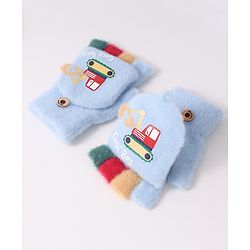 Babyhug Woollen Gloves with Vehicle Print - Navy Blue