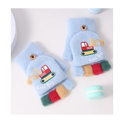 Babyhug Woollen Gloves with Vehicle Print - Navy Blue