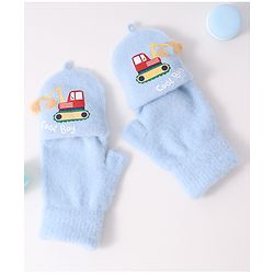 Babyhug Woollen Gloves with Vehicle Print - Navy Blue