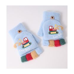 Babyhug Woollen Gloves with Vehicle Print - Navy Blue
