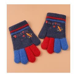 Babyhug Woollen Gloves with Airplane & Star Print - Navy