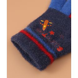 Babyhug Woollen Gloves with Airplane & Star Print - Navy
