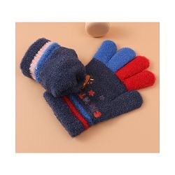 Babyhug Woollen Gloves with Airplane & Star Print - Navy