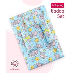 Babyhug Cotton Elephant Print Bedding Set Pack of 4 - Blue