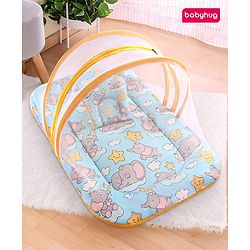 Babyhug Cotton Mattress Set with Mosquito Net Fox Print- Pista Green
