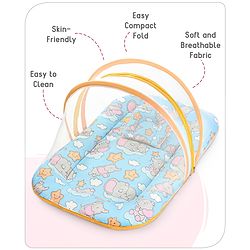 Babyhug Cotton Mattress Set with Mosquito Net Fox Print- Pista Green