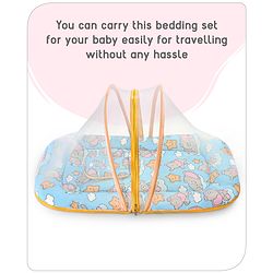 Babyhug Cotton Mattress Set with Mosquito Net Fox Print- Pista Green