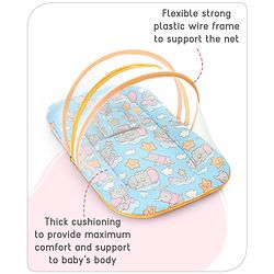 Babyhug Cotton Mattress Set with Mosquito Net Fox Print- Pista Green
