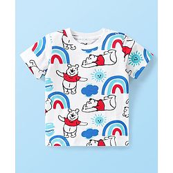 Babyhug Disney Cotton Woven Half Sleeves T-Shirt & Denim Shorts Set With Suspender Winnie The Pooh Print  White & Blue
