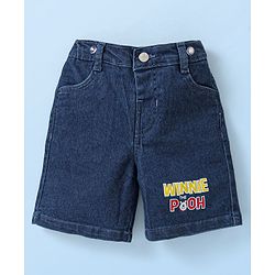 Babyhug Disney Cotton Woven Half Sleeves T-Shirt & Denim Shorts Set With Suspender Winnie The Pooh Print  White & Blue