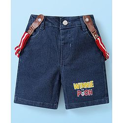 Babyhug Disney Cotton Woven Half Sleeves T-Shirt & Denim Shorts Set With Suspender Winnie The Pooh Print  White & Blue
