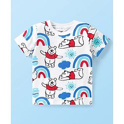 Babyhug Disney Cotton Woven Half Sleeves T-Shirt & Denim Shorts Set With Suspender Winnie The Pooh Print  White & Blue