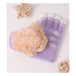 Babyhug Woollen Gloves with Floral Design - Lavender