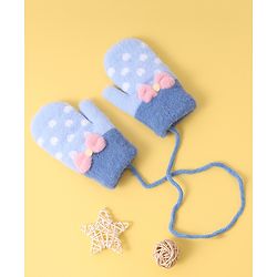 Babyhug Woollen Gloves with Heart Design & Bow Applique - Blue