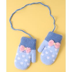Babyhug Woollen Gloves with Heart Design & Bow Applique - Blue