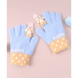 Babyhug Woollen Gloves with Bunny & Polka Dots Design -  Blue