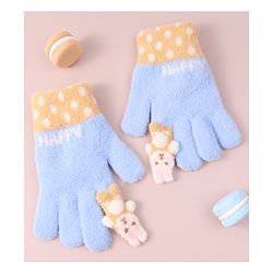 Babyhug Woollen Gloves with Bunny & Polka Dots Design -  Blue