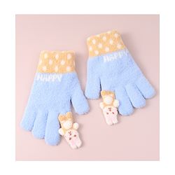Babyhug Woollen Gloves with Bunny & Polka Dots Design -  Blue
