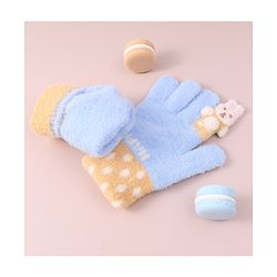 Babyhug Woollen Gloves with Bunny & Polka Dots Design -  Blue