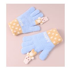 Babyhug Woollen Gloves with Bunny & Polka Dots Design -  Blue