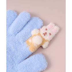Babyhug Woollen Gloves with Bunny & Polka Dots Design -  Blue