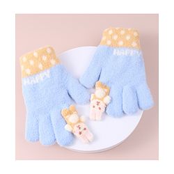 Babyhug Woollen Gloves with Bunny & Polka Dots Design -  Blue
