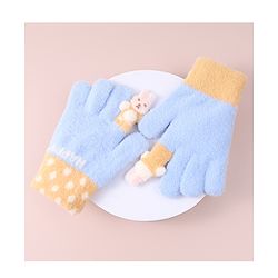 Babyhug Woollen Gloves with Bunny & Polka Dots Design -  Blue