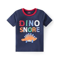 Babyhug Cotton Knit Half Sleeves Night Suit With Dino Print - Navy & White