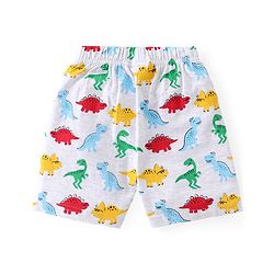 Babyhug Cotton Knit Half Sleeves Night Suit With Dino Print - Navy & White