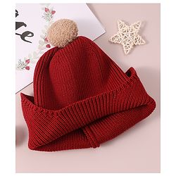 Babyhug Woollen Cap & Muffler Set with Bear Applique - Maroon