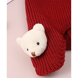 Babyhug Woollen Cap & Muffler Set with Bear Applique - Maroon