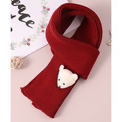 Babyhug Woollen Cap & Muffler Set with Bear Applique - Maroon