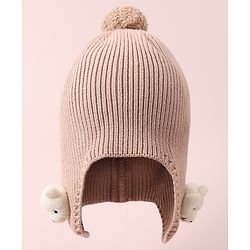 Babyhug Woollen Cap & Muffler Set with Bear Applique - Maroon