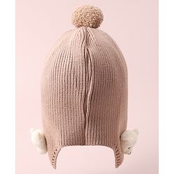 Babyhug Woollen Cap & Muffler Set with Bear Applique - Maroon