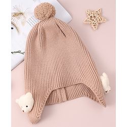 Babyhug Woollen Cap & Muffler Set with Bear Applique - Maroon