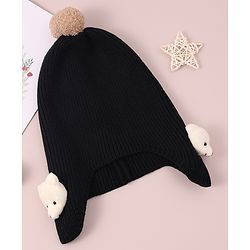 Babyhug Woollen Cap & Muffler Set with Bear Applique - Maroon