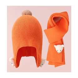 Babyhug Woollen Cap & Muffler Set with Bear Applique - Maroon