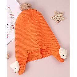 Babyhug Woollen Cap & Muffler Set with Bear Applique - Maroon