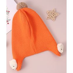 Babyhug Woollen Cap & Muffler Set with Bear Applique - Maroon