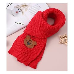 Babyhug Woollen Cap & Scarf with Bear Patch & Pom Pom - Red