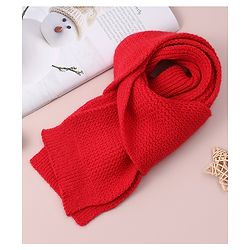 Babyhug Woollen Cap & Scarf with Bear Patch & Pom Pom - Red