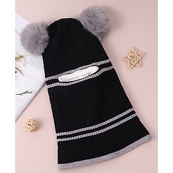 Babyhug Monkey Cap with Bear Applique -  Black