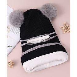 Babyhug Monkey Cap with Bear Applique -  Black