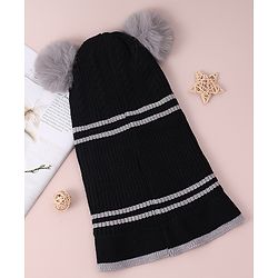 Babyhug Monkey Cap with Bear Applique -  Black